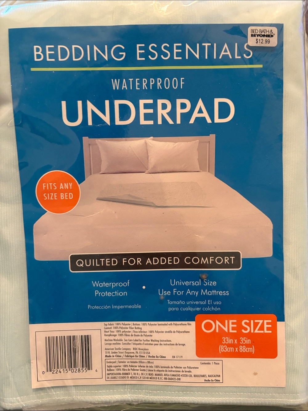 Essentials Quilted Waterproof Underpad - Pale Blue